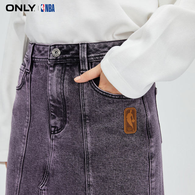 ONLY summer NBA joint high -waisted high -waisted mid -long split denim skirt female 123337021
