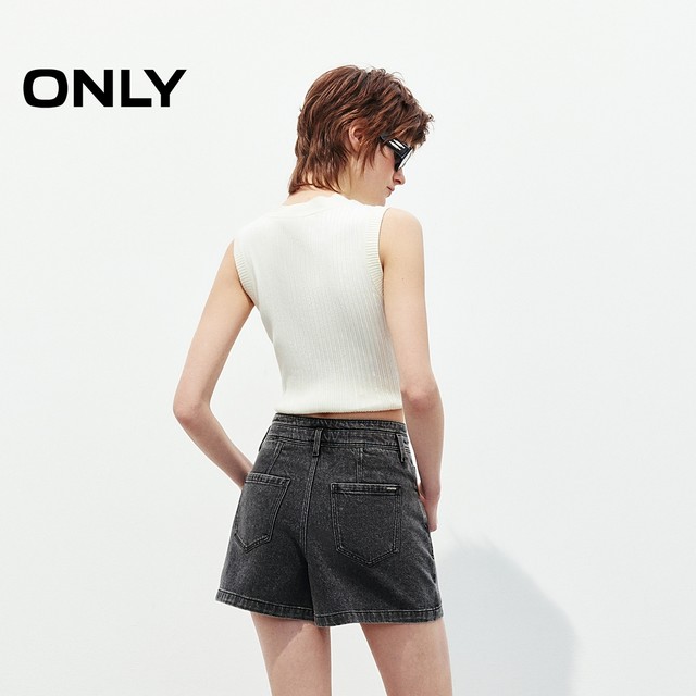 ONLY2025 summer new heavy industry irregular ironing design high waist A-line shorts skirt jeans for women