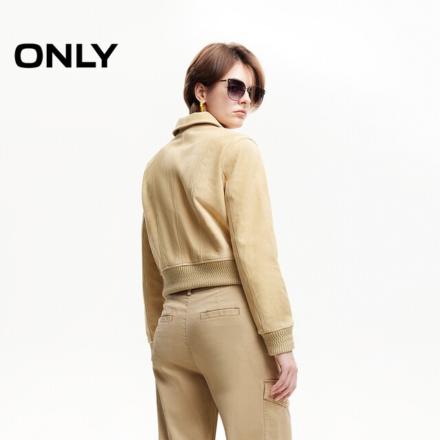 ONLY winter trendy design touch pocket lapel front shoulder leather jacket for women 124410004