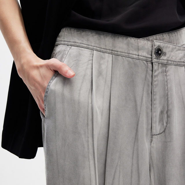 ONLY2025 summer new style thin and light lacele smudge asymmetrical waist high waist loose straight-leg casual pants for women
