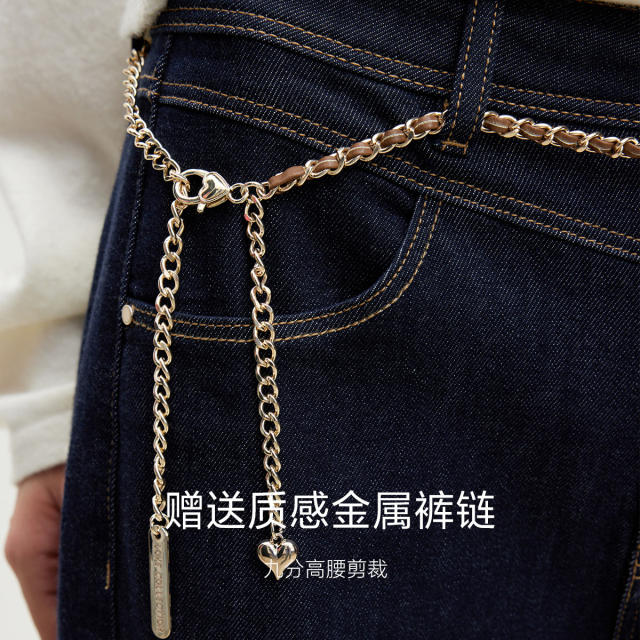 ONLY winter active dyed high waist plus fleece cropped pants tapered pants jeans women 124449033