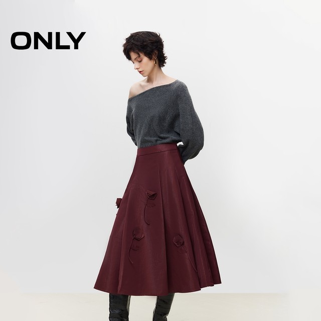 ONLY summer three-dimensional flower design sense fairy skirt high waist white A-line umbrella skirt mid-length skirt women