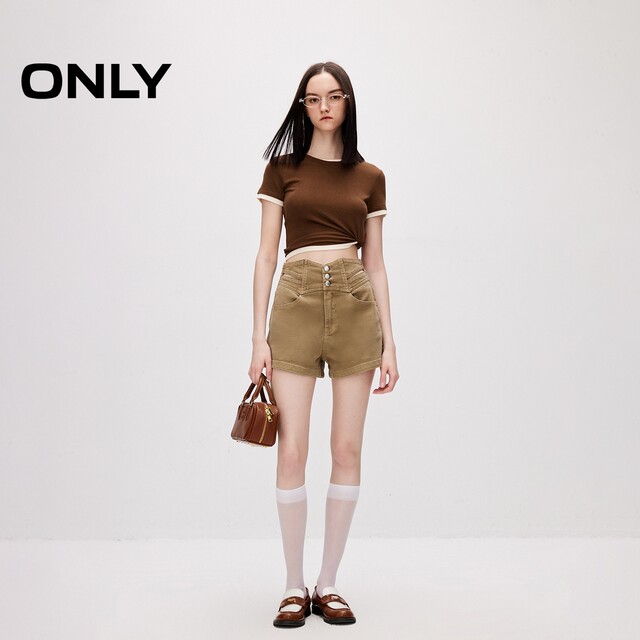 ONLY summer ballet style splicing A-line high waist shorts wide-leg jeans for women 124243053