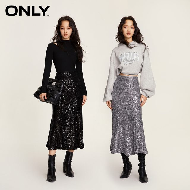 ONLY Winter Fashion Versatile Stretch Sequined Fishtail Midi Skirt Women's 123416008