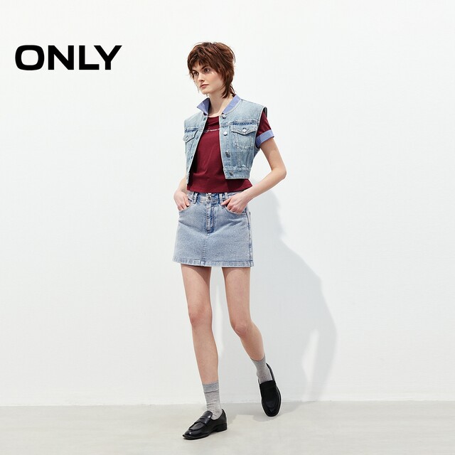 ONLY2025 summer new heavy industry irregular ironing design high waist A-line shorts skirt jeans for women