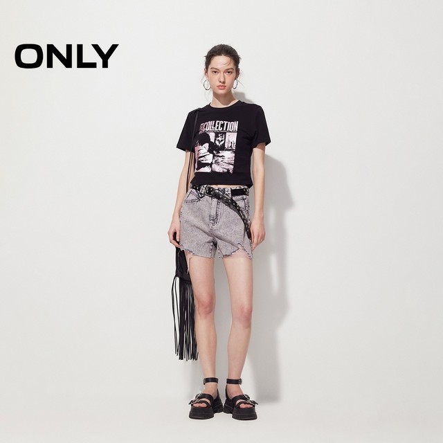 ONLY summer retro old washing rosted high waist shorts jeans women 124243044