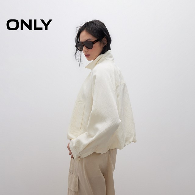 ONLY2025 summer new comfortable solid color pocket handsome stand collar design raglan sleeve thin loose jacket for women