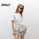 ONLY2025 summer new design three-dimensional knot hem slit exquisite slim round neck short-sleeved T-shirt for women
