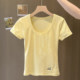 White U-neck, straight shoulder short-sleeved T-shirt for women in summer slim Korean style for inner wear short base shirt embroidered top