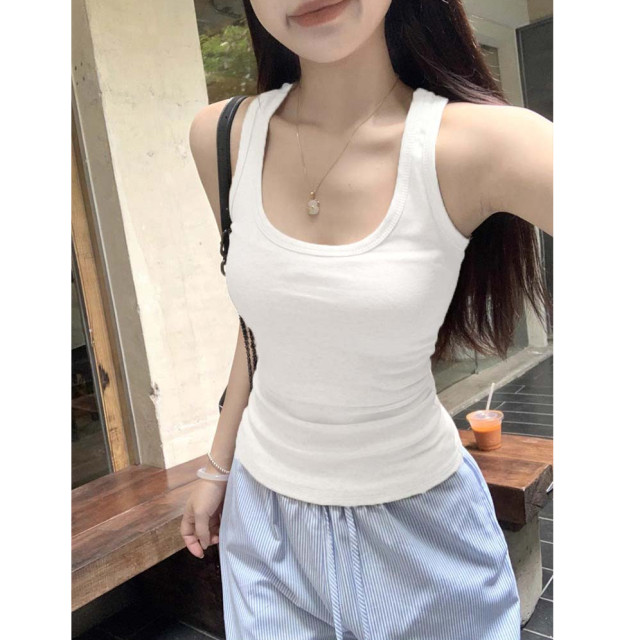 Pure pink suspender for women in summer niche wear sports I-shaped vest slim white beautiful back short top
