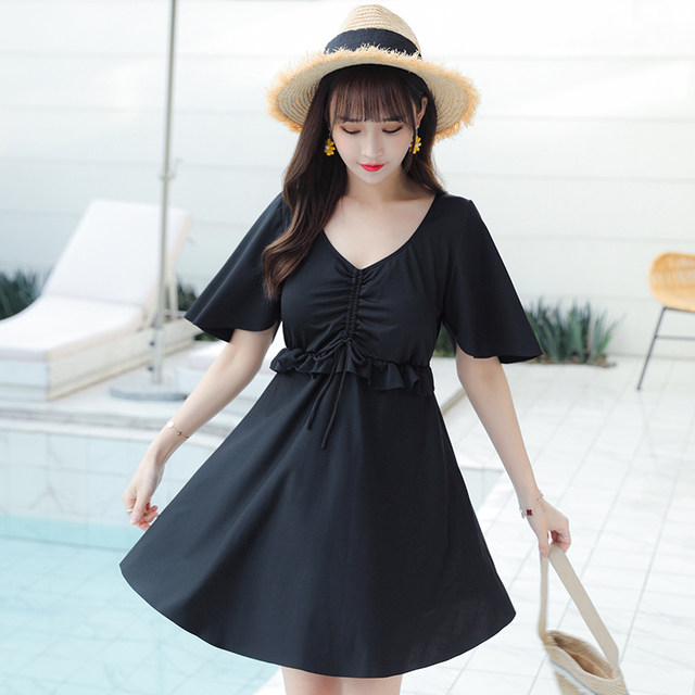 Korean large -size skirt split swimsuit female 200JIN [Jin is equal to 0.5 kg] Fat mm covered belly, thin bubble hot spring fat sister conservative swimsuit
