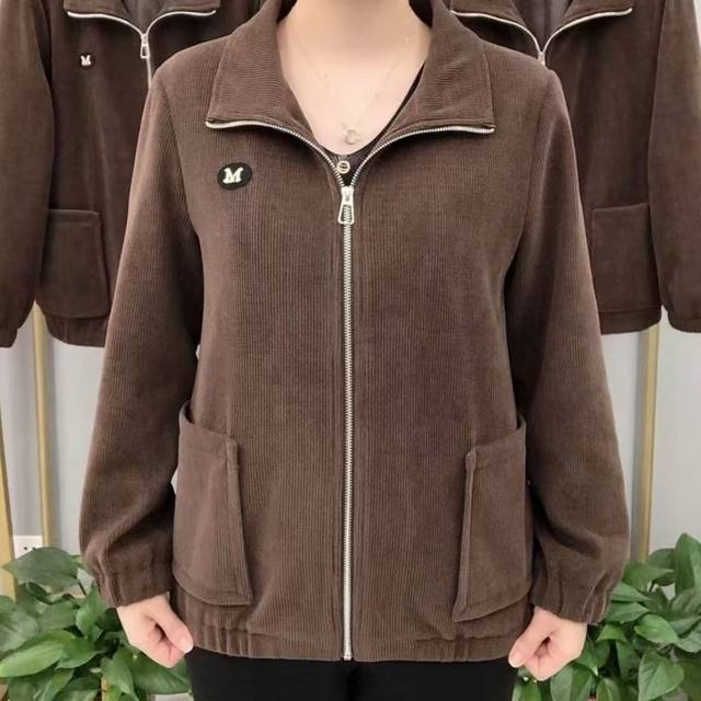 2025 new corduroy jacket mother casual jacket middle-aged and elderly women's autumn and winter solid color large-size long-sleeved top