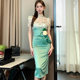 Stunningly beautiful small fresh lace dress spliced ​​fake two-piece high-end temperament half-high collar slim hip skirt summer