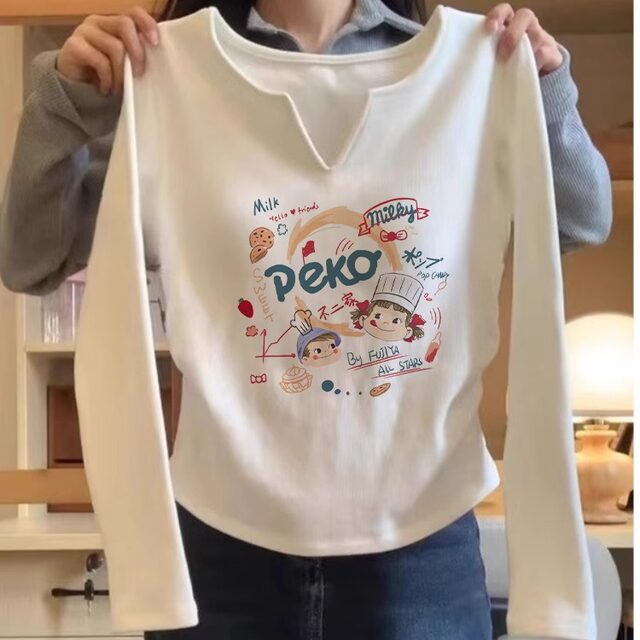 Pure cotton slim long-sleeved T-shirt women's velvet inner bottoming shirt autumn and winter 2025 early spring new short top