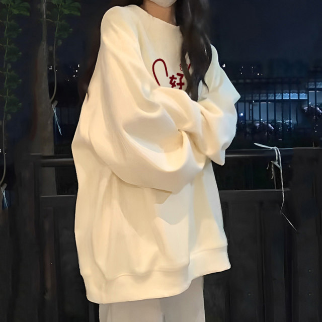 Solid color hoodless sweatshirt for women spring and autumn oversize thin coat Korean style trendy loose lazy versatile top