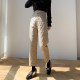 Khaki down pants for women wearing fashionable winter high waist loose slim and thickened nine-point casual wide-leg straight pants