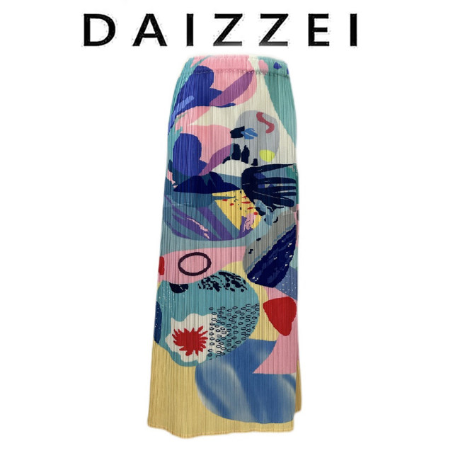 Daizzei ~ color graffiti bag hip skirt female summer new printed fold mid -length back split skirt tide