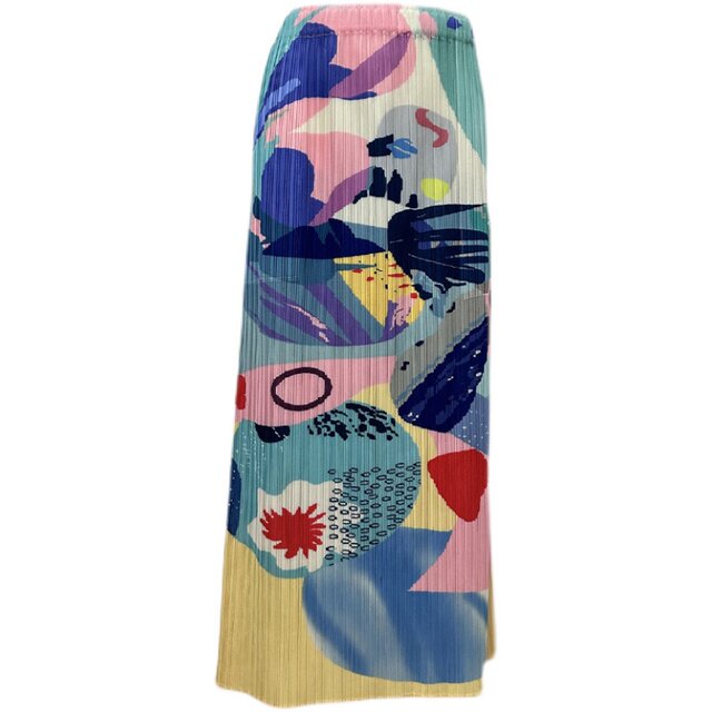 Daizzei ~ color graffiti bag hip skirt female summer new printed fold mid -length back split skirt tide