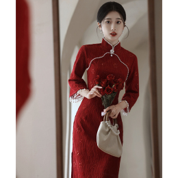 Red toast cheongsam autumn and winter thickening of the young bride wedding dress new Chinese wedding dress