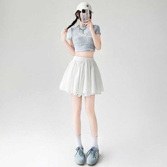 Ballet style white short skirt and skirt for women in spring and summer hot high waist slim A-line fluffy ruffle cake skirt