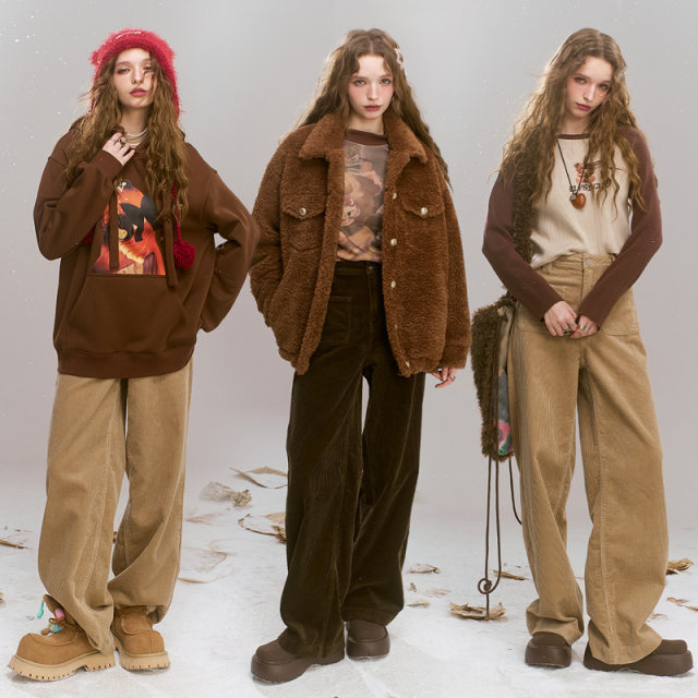 Fairy pocket retro corduroy straight-leg pants for women 2025 spring new loose slim casual wide-leg pants