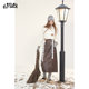 Fairy pocket mottled PU leather skirt female 2024 winter new retro high waist split long skirt

