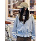 Fairy pocket grey embroidered silver hooded sweatshirt coat for women 2025 early spring outfit new lazy style
