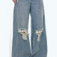 Fairy's pocket ripped loose jeans for women 2025 spring new slim and fashionable wide-leg pants scimitar pants