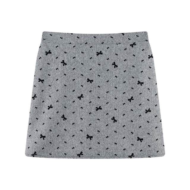 Sweet atmosphere bow skirt for women new autumn and winter thick wool A-line skirt high-waisted hip short skirt
