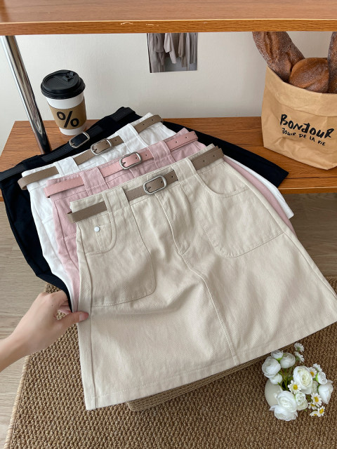 Korean retro high waist wash cotton denim work skirt for women in spring and summer anti-exposure and slimming versatile hip-covered skirt