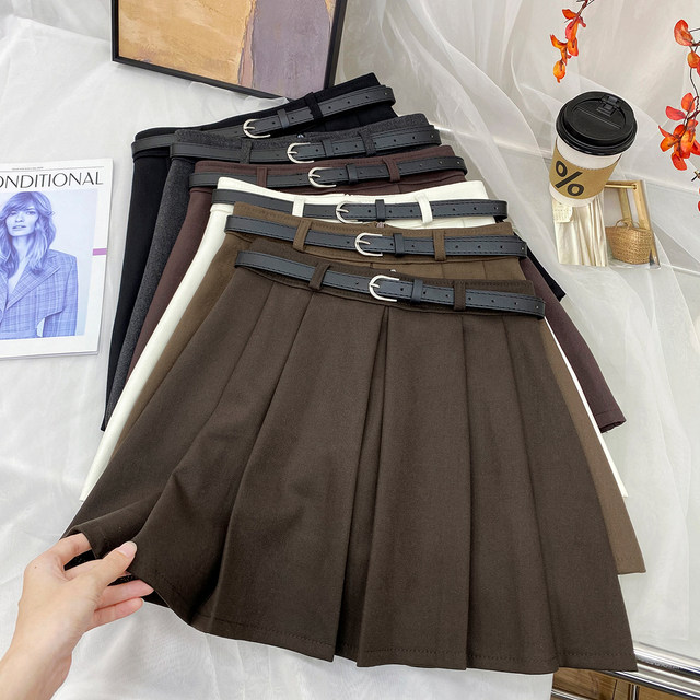 Retro pleated sweater suit woolen skirt for women in autumn and winter thickened hips A-line versatile slim skirt