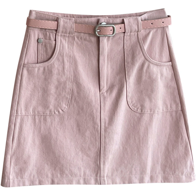 Korean retro high waist wash cotton denim work skirt for women in spring and summer anti-exposure and slimming versatile hip-covered skirt