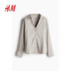 HM Women's Shirt 2025 Summer Casual Commuter V-neck Glossy Acetate Long Sleeve Top Jacket 0939703