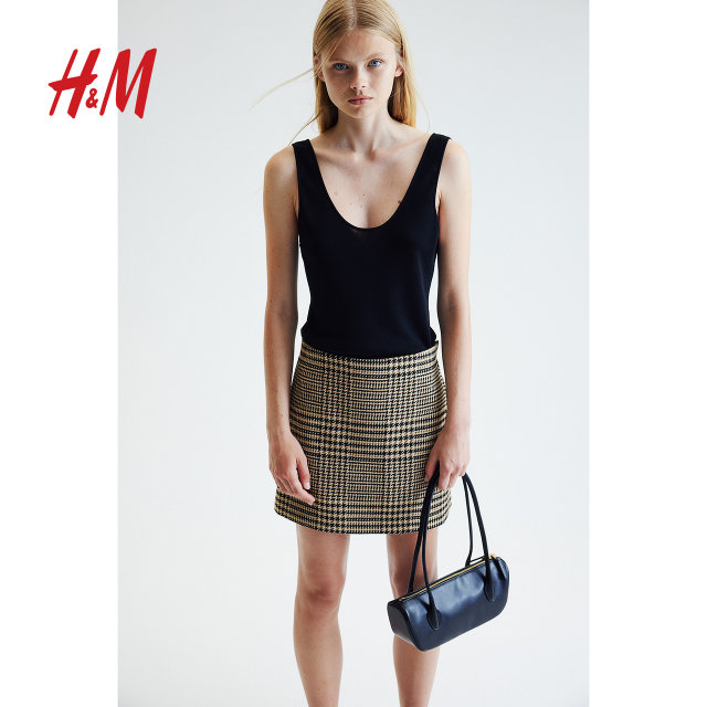 HM women's skirt summer fashionable high waist A-line slim mini plaid skirt 1245508
