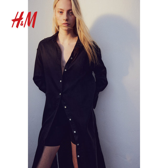 HM women's dress summer linen commuter long sleeve shirt style mid-length work skirt 1216689
