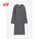 HM women's dress summer fashion comfortable Gray V-neck rib knitted long skirt 1200663
