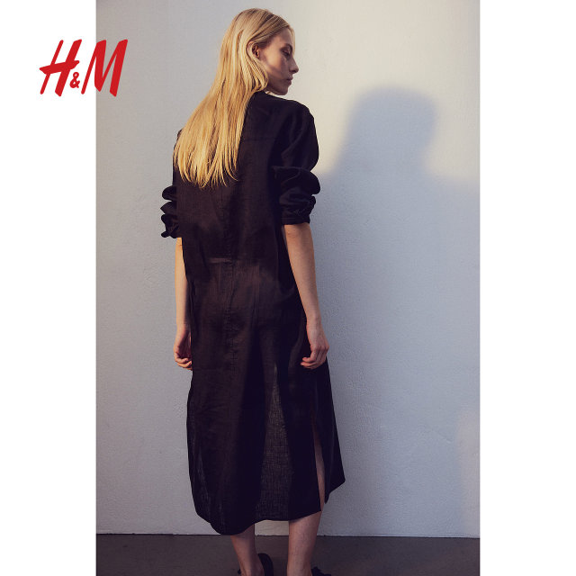 HM women's dress summer linen commuter long sleeve shirt style mid-length work skirt 1216689
