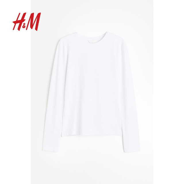HM women's T-shirt summer elastic round neck soft comfortable casual long-sleeved sweat top 1191700

