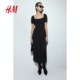 HM women's dress summer French temperament slim seaside vacation style puff sleeve midi skirt 1213111