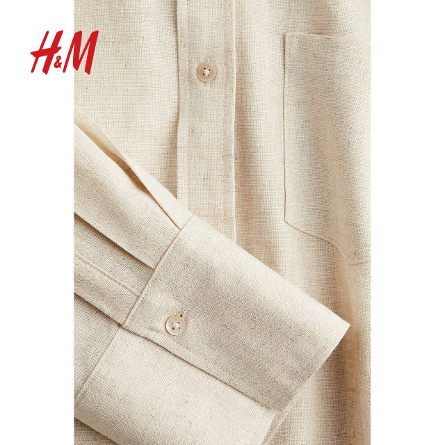 HM Women's Shirt 25 Summer New Style Broken Pleated Slack and Line Blended Shirt Commuter Long Sleeve Shirt 1271519
