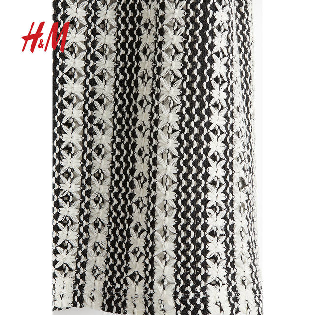 HM Women's T-shirt 2025 Summer New Hollow Pattern Collar Top 1281907
