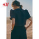 HM Women's Shirt 2025 Summer New Round Neck Short Sleeve Casual Bubble Short Sleeve Button Top 1281155