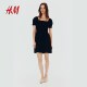 
HM women's floral dress French square collar puff sleeve condensed poplin design floral dress 1274547