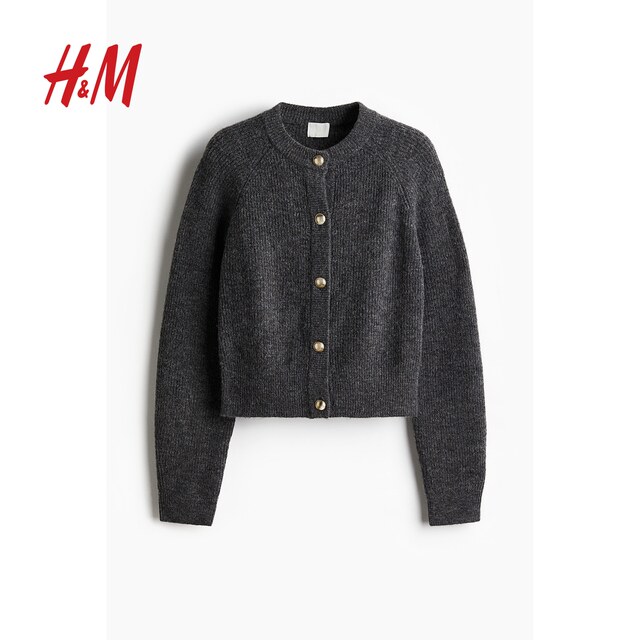HM summer women's fashion casual and versatile solid color rib knitted cardigan 1263711