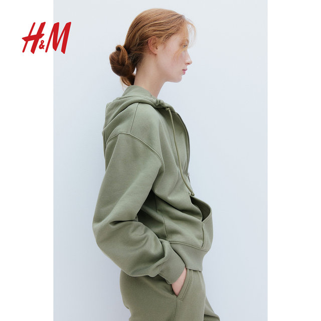 HM women's sweatshirt in summer simple casual and comfortable falling shoulder long sleeve zipper hoodie 1213772