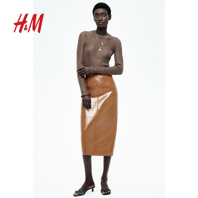 HM S/S 2025 Women's Skirt Summer New Slim Straight Cut Slim Coated Pencil Skirt 1285119
