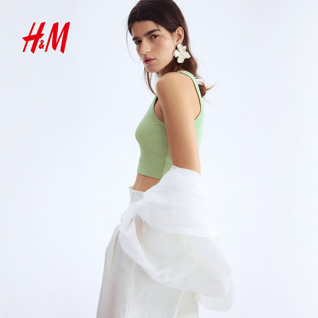 HM women's halter neck vest 2025 summer new slim fit and slim hot girl sleeveless and fresh short vest 1049251