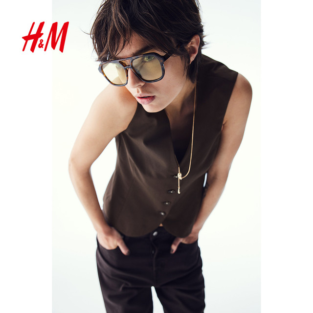 HM women's horse clip 2025 summer new soft simple fashionable casual woven V-neck suit vest 1261595
