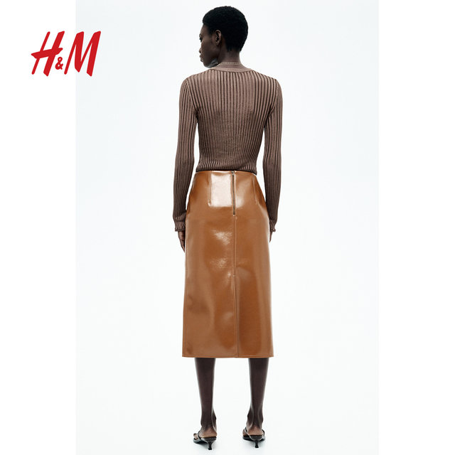 HM S/S 2025 Women's Skirt Summer New Slim Straight Cut Slim Coated Pencil Skirt 1285119
