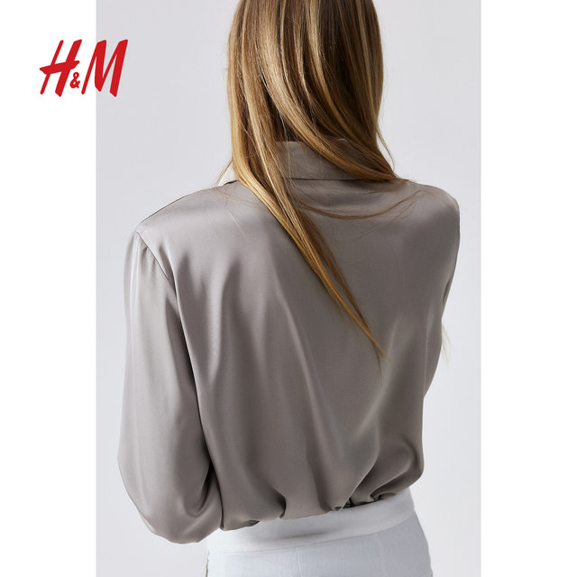 HM Women's Shirt 2025 Summer Casual Commuter V-neck Glossy Acetate Long Sleeve Top Jacket 0939703
